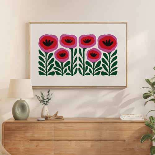 Framed Floral Wall Art for Bedroom, Large Pink Flower Canvas