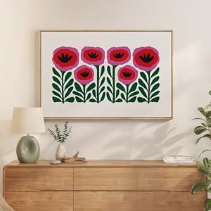 Framed Floral Wall Art for Bedroom, Large Pink Flower Canvas Artwork for Living Room Walls, Minimalist Botanical Picture Print for Nursery Playroom Dining Room Kitchen Hallway Wall Decor, 24×36 Inch