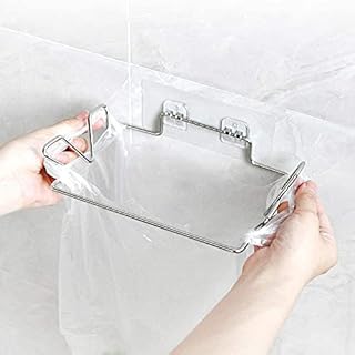 Jetcloud Hanging Trash Bag Holder, Stainless Steel Garbage Bag Hanging Rack Wall Mounted Adhesive Rubbish Bag Hanger for Kitchen Cupboard Cabinets Waste Bag Holder Shelf