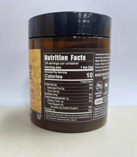 Decaf Mushroom Coffee - 36 Servings, Instant Coffee Mix Includes 10 Mushrooms Extract Powder, 72 Grams