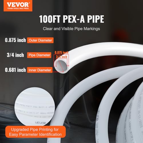 VEVOR PEX Pipe 3/4 Inch, 100 Feet Length PEX-A Flexible Pipe Tubing for Potable Water, Pex Water Lines for Hot/Cold Water & Easily Restore, Plumbing Applications with Free Cutter,White by VEVOR - Image 2