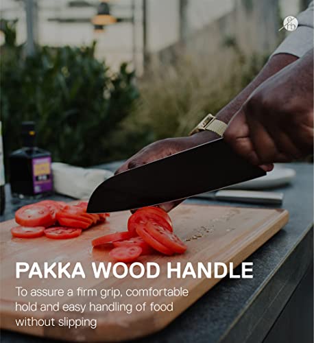 Everdure German Steel Professional Santoku Knife, 10.55 Inch Chef Knife With Titanium Coated Blade And Pakka Wood Handle, Perfect Kitchen Knife For Thinly Slicing Meat And Seafood #TOP4
