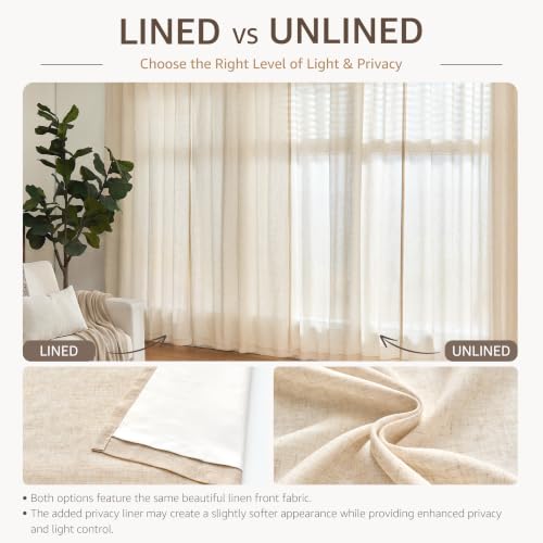 Image of jinchan Linen Curtains 90 Inch Light Filtering Grommet 2 Panels Beige