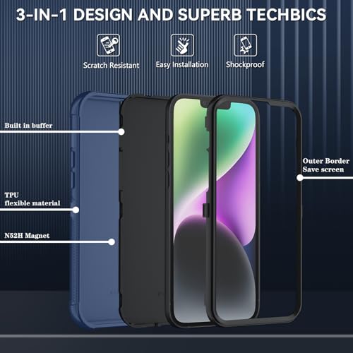 Image of SunStory Compatible with iPhone 14 Plus Case with HD Screen Protector, 3-Layer Heavy Duty Full-Body Cover,3 in 1 Hybrid Protective Case for iPhone 14 Plus 6.7 inch,Blue