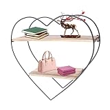 Fetcoi Wall Shelf Heart Floating Shelves,2-Tire Iron Wood Wall Hanging Shelves Display Storage Organ