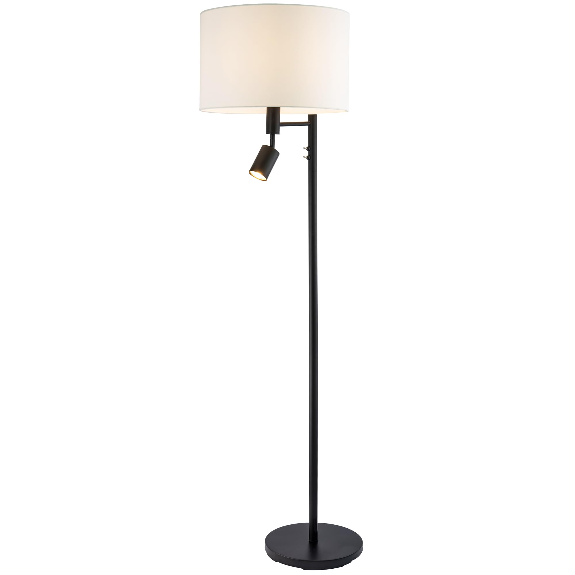 B&Q -  Modern Black Floor Light With Led Adjustable Spot Lamp And White Cotton Shade