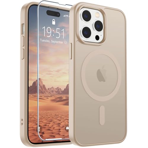 Image of SUPFINE Magnetic for iPhone 14 Pro Case(Compatible with MagSafe)(Military Grade Drop Protection) Slim Translucent Matte Shockproof with Anti-Fingerprint Phone Case,Desert Gold