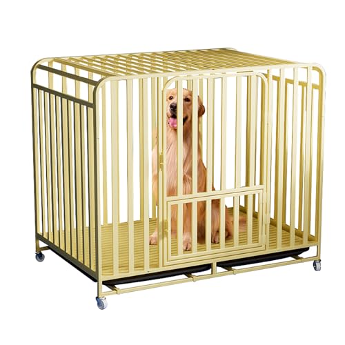 犬用多機能ケージ - 犬 サークル 室内室外兼用 ペットケージ頑丈 移動便利、おしゃれで広々、トイレ訓練に最適な大型犬&中型犬用ゲージ 、組み立てが簡単、キャスター付き yellow-B L
