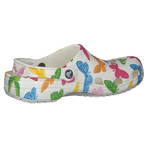 Image of Crocs Men's and Women's Classic Graphic Clog, Butterfly /White, 4 Women / 2 Men