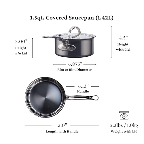 Image of Hestan NanoBond Molecular Titanium Saucepan with Lid, 1.5-Quart - PFAS-Free Stainless Steel, 4x Stronger, 1050F Oven Safe, Induction Compatible, Handcrafted Italy