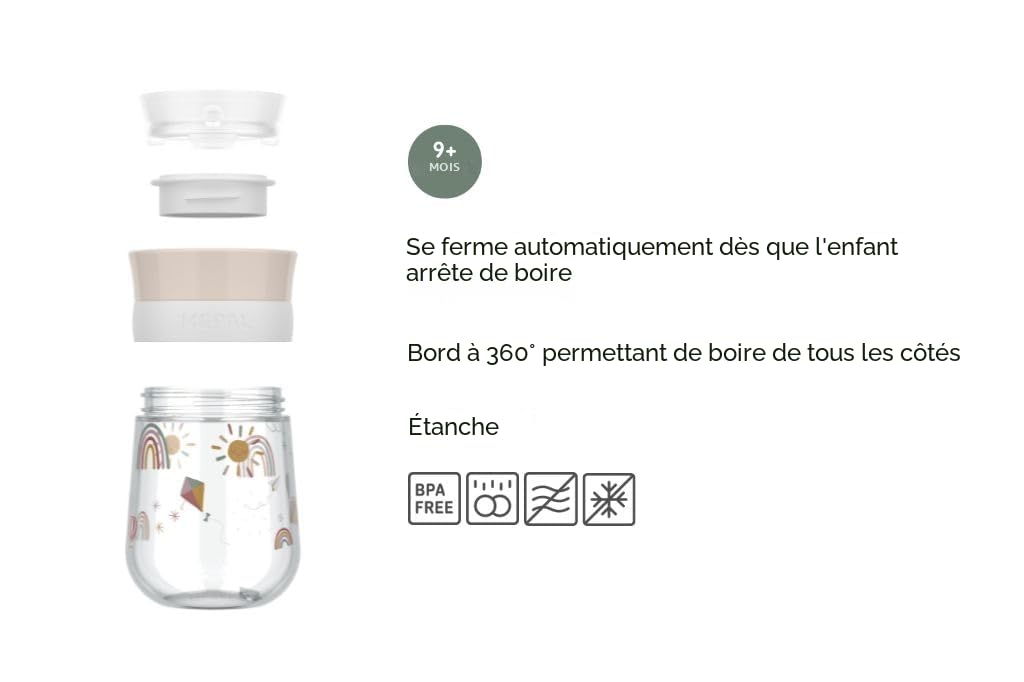 Mepal - Gobelet d'Apprentissage 360° Mio Little Dutch - Étanche - Bord à 360° pour boire de tous les côtés - Se scelle automatiquement lorsque l'enfant cesse de boire - 300 ml - Fairy Garden