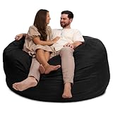 ULTIMATE SACK 6000 6-Foot Bean Bag Chair, Black Suede Cover – Oversized Foam Lounger, Floor Seat, Small Sofa, or Couch Bed for Living Area, Gaming Room, or Reading Lounge