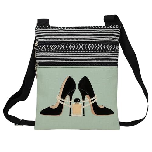High Heels & Perfume Messenger Bag Small Ethnic Pattern Adjustable Strap Crossbody Zipper Pouch High Heels & Perfume Phone Organizer Wallet Cute Shoulder Handbag for Women Friends