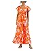 YANFANG 2021 Vestido Verano Mujer,Vestido De BotóN Encaje con Estampado Floral Y Cuello En V Informal Manga Corta A La Moda para Mujer,Vestidos Mujer Verano,Moda Vestidos,Naranja,XXL