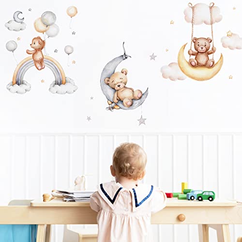 Little Bear Sleeping On The Moon Wall Decals, Baby Nursery Decor, Removable Diy Wall Decor Vinyl Mural Art For Kids Baby Nursery Bedroom Living Room Playroom Decoration #TOP6