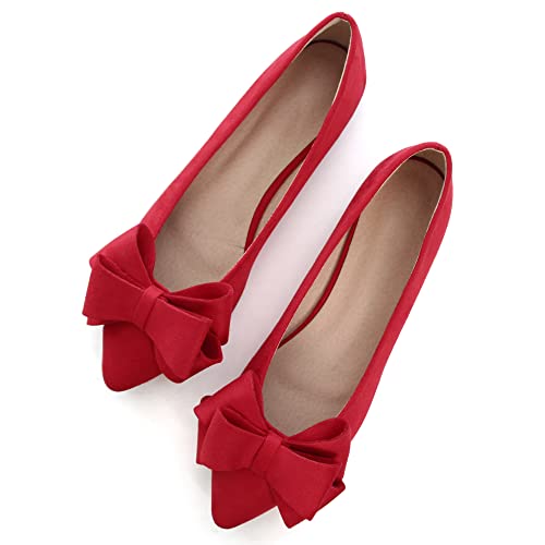 Image of WENJIAZHIZHI Square Toe Bow Ballet Slip-On | Classic Suede Finish,Chic Bow Detail,Effortless Everyday Style,Wedding Party Office,Plus Size Available