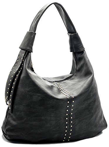 JOYISM Motorcycle Rivet Studded PU Leather Women Handbags Hobo Shoulder Bags Tote Top Handle Large Capacity Bags (Black)
