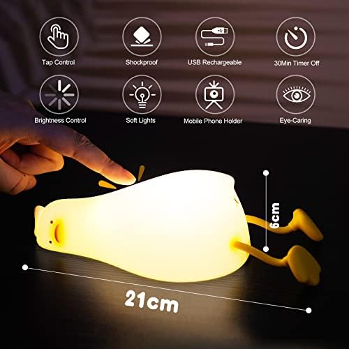 URAQT Lying Flat Duck Kids Night Light, Portable LED Baby Night Light Kids Night Lamp, USB Chargeable Battery Silicone Baby Sleep Lights for Children Kids Baby Boy Gifts Cute Room Decor Bedroom Decor