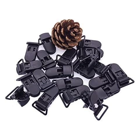 Sutoyuen 25Pcs Pacifier Clips Holders Suspender Mitten Binky Clip for DIY Teething Toys Baby Blankets Bib Holder Suit for 20mm Ribbon (Black) Cover