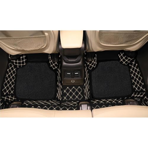 Image of KA10 7D Car Floor Mat for Compass | Custom Fitted | Premium PU Leather | 100% Waterproof, Zero-Dust, Shield Your Car Floor | Full Set with Grass | (Black with Beige)