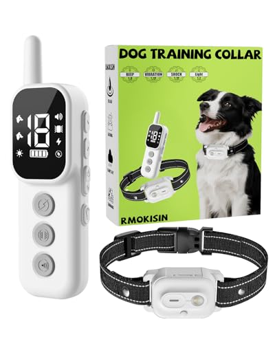 RMOKISIN Dog Shock Collar, Dog Training Collar with Remote Control 3300FT Range, Electric Collar with Smart Light, Rechargeable Waterproof E Collar for Small Medium Large Dogs