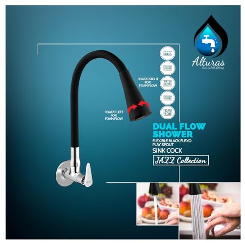 Image of ALTURAS Dual Flow Black Kitchen Sink Cock with 360 Degree Swivel Spout | Kitchen Sink Tap | Kitchen Faucet | Tap for Kitchen