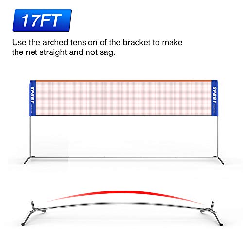 Ulalov Badminton Net Set, 17ft Portable Badminton Net, Adjustable Height for Volleyball Soccer Tennis Pickleball Indoor or Outdoor Court, Backyard, Beach, Driveway