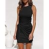 LILLUSORY-Womens-Summer-Casual-Sleeveless-Tank-Dress-2021-Crewneck-Bodycon-Ruched-Tie-Waist-Mini-Dresses LILLUSORY Women's Sun Dresses Casual 2024 Summer Black Elegant Bodycon Ruched Ladies Trendy Cotton Skorts Skirt Wrap Mini Junior Sheath Western Fitted Skater Jersey Dresses
