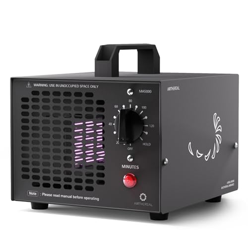 Airthereal MA5000 Commercial Ozone Generator, High Capacity Ozone Machine Odor Removal - Home Air Ionizers O3 Deodorizer for Rooms, Smoke, Cars and Pets, Eliminate Odors up to 2000sq.ft., Black