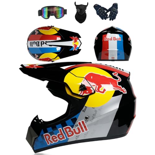 PAESCOY Casco Moto per Ragazzi Casco Motocross Bambini Caschi Cross per Adulti Uomo Casco Moto ATV Casco Integrale Enduro MTB Certificato DOT con Occhiali Maschera Guanti Casco da Discesa,Blue-M
