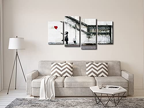Wieco Art Famous Canvas Paintings Wall Art Banksy Grafitti Girl with Red Balloon Modern Large 4 Piece Inspirational Grey Love Giclee Pictures Print Artwork for Dining Room Kitchen Home Office Decor by Wieco Art - Image 3