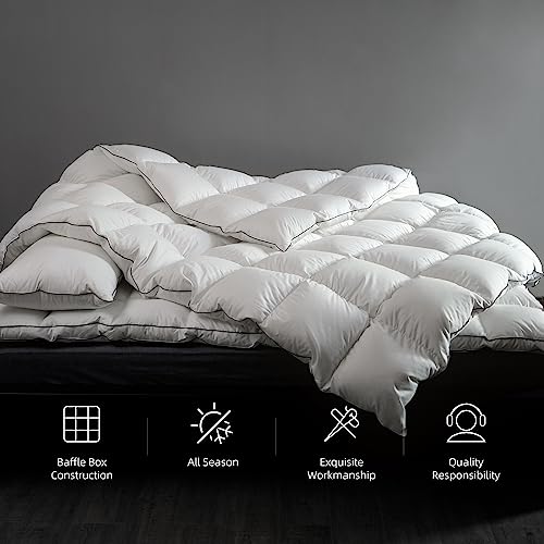 Down Fiber Comforter King Size, Premium Fluffy Down Duvet Insert, Lightweight All Season Warm, Hotel Comforter 90x106 Inches