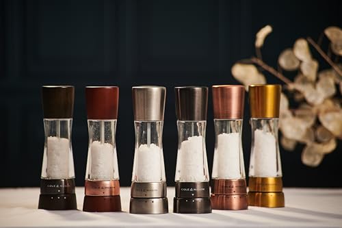 Image of Cole & Mason Derwent Matt Gold Salt and Pepper Mills, Adjustable Grind Settings, Gourmet Precision+, Stainless Steel /Acrylic, 190 mm, Gift Set, Includes 2 x Salt and Pepper Grinders