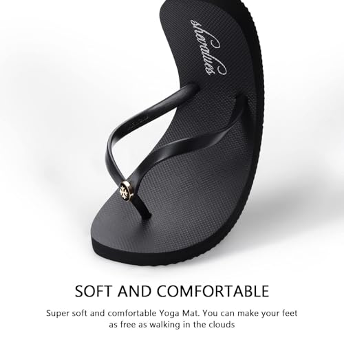 Image of shevalues Slim Basic Flip Flops for Women with Comfortable Yoga Mat | Lightweight Non Slip Rubber Sandals for Beach, Shower, Pool & Summer Casual Wear