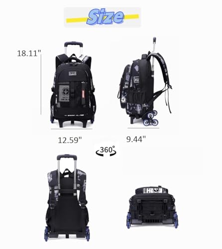 Rolling Backpack for Boys Kids School Bag with Wheels for Elementary Middle School Trolley Luggage Bookbag