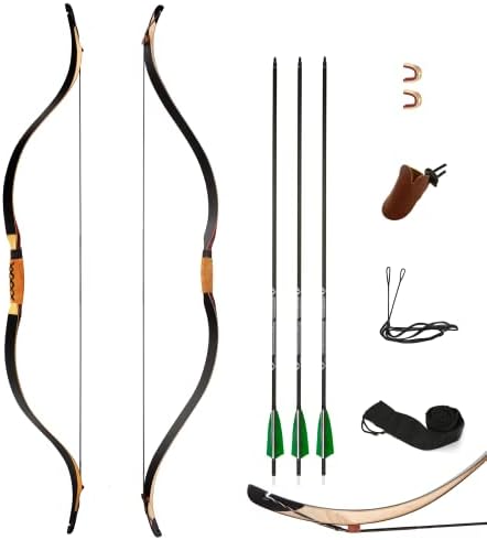 Megaloceros Archery 52" Recurve Bow Handmade Laminated Longbow Traditional Bow and Arrows Ambidextrous Horsebows Set for Hunting Target Shooting 45lbs