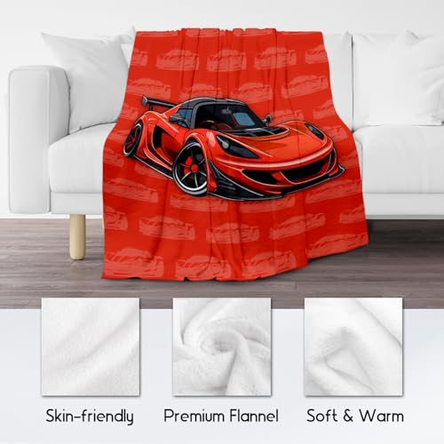 Racing Car Blanket, Cozy Soft Throw Gifts for Kids, Cute Red Flannel Throw Blankets for Couch Office, 30x40 Inches