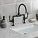 Kingston Brass KS2170KL Whitaker Industrial Style Bridge Bathroom Faucet with Pop-Up Drain, Matte Black