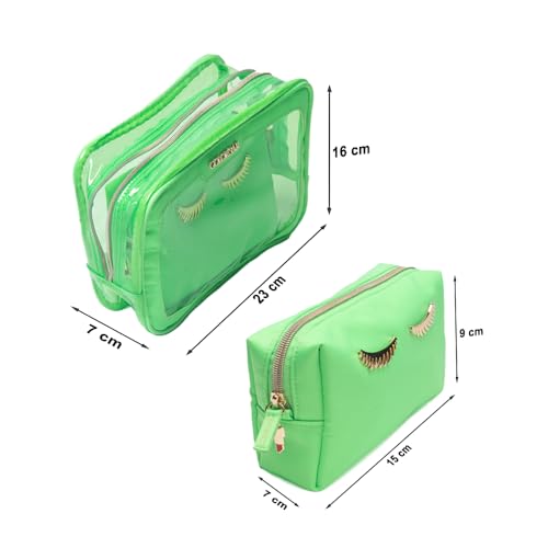 Image of Colorbar Polyester Lips & Lashes Casual Box Pouch (Set Of Two) - Neon Green