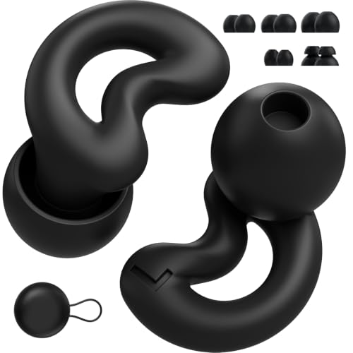 Relaxcharm Sleeping Ear Plugs for Sleep, 40dB Noise Reduction Earplugs for Sleeping,Side Sleepers,Snoring, 10 Ear Tips (XS/S/M/L/Double Layer) - Reusable,Silicone Black