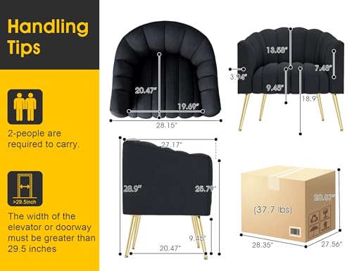 Image of Dewhut Oversized Pumpkin Couch Accent Chair, Modern Comfy Velvet Upholstered Barrel Chairs, Luxury Single Sofa Armchair for Living Room, Waiting Room, Office and Vanity, (Black)