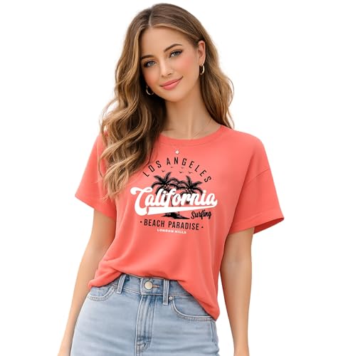 Image of London Hills Women's Loose Fit Printed Cotton T-Shirt Pack of 2 | Casual Round Neck Half Sleeve Graphic Tee | Breathable Summer Top for College, Travel & Outing