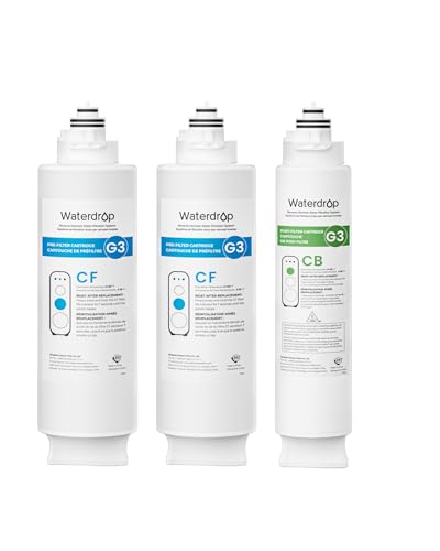 Waterdrop G3-2CFCB Filter, Replacement for Waterdrop G3-W & G3P600 & G3P800 Reverse Osmosis System, Pack of 2 G3-N1CF Filters and 1 G3-N3CB Filter, 1-Year Combo