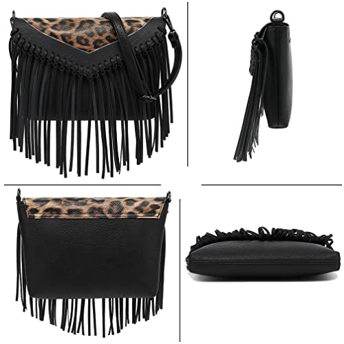 Image of Fringe Crossbody Purse for Women, Vintage Leather Western Boho Purse, Tassel Small Handbag Shoulder Bag
