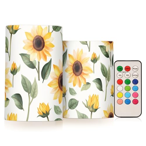 famyily Sunny Sunflowers - Velas LED sin llama con temporizador para exteriores, 4 pulgadas y 5 pulgadas, juego de 2