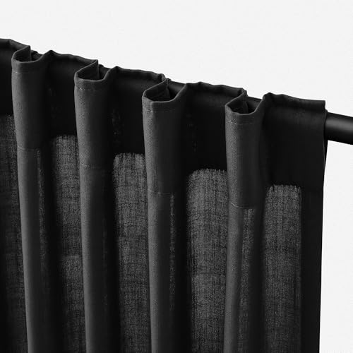 Jowels Black Linen Curtains 84 Inch Long 2 Panels for Living Room