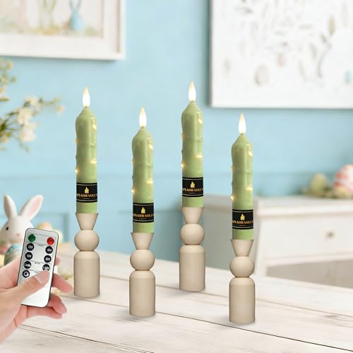 XINAOBAOLUO 6.5 inch Green Flameless Candle with String Light Window Candles with Remote Timer Battery Operated Taper Candle LED Taper Candles Set of 4 by XINAOBAOLUO - Used condition - Image 8
