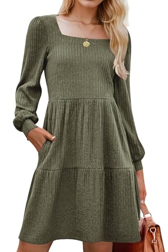 Zeagoo Kleid Damen Langarm Herbstkleid A Linie Elegantes...