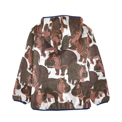 Repeating Hippo Design on Fabric Toddler Fleece Jacket Girl Boys Hooded Fleece Jacket Coat Warm Outwear Zip-up 3-10T2