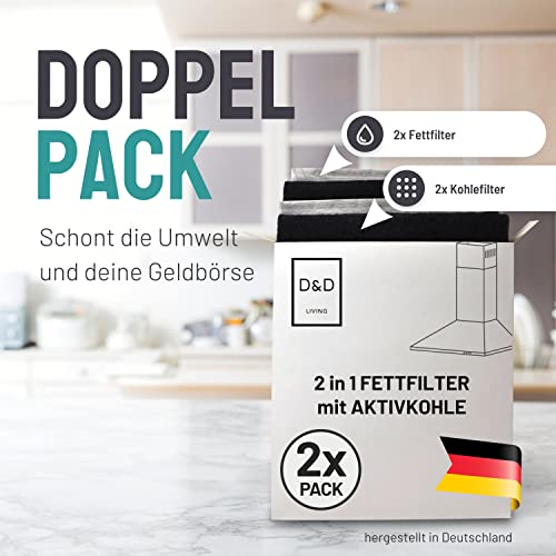 FilterBase® Aktivkohlefilter Dunstabzugshaube | 2er Pack | Fettfilter Flach + Kohlefilter für Dunstabzug Filter Abzugshaube | Aktivkohle Filtermatte zuschneidbar 57x47 cm